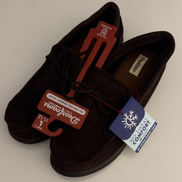 Corduroy Slippers Mens Large 11 12 Brown Memory Foam Outdoor Fleece Dearfoams - Picture 1 of 3